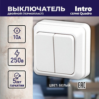 Выключатель Intro Quadro 2-104-01 2 клавиши 10А-250В, IP20, открытая установка, белый