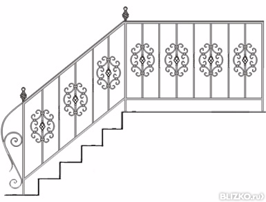 Перила кованые для лестницы с насыщенным центральным рисунком (23)