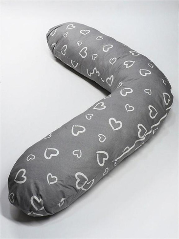 Подушка для беременных "Бумеранг" сердечки на сером, наполнитель холлофайбер Texxet