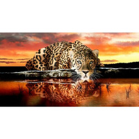 Моющиеся виниловые фотообои GrandPiK Леопард и горящее небо, 450х240 см GrandPik