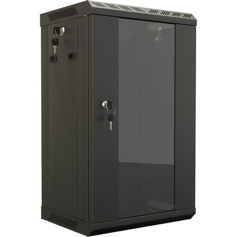 Шкаф коммутационный Hyperline TDB-6U-GP-RAL9004 настенный, стеклянная передняя дверь, 6U, 390x366.5x300 мм