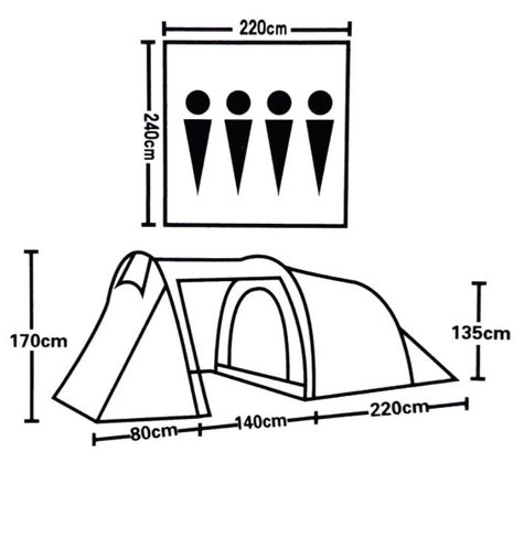 Четырехместная палатка с тамбуром Р-р 440х240х135 (1710)