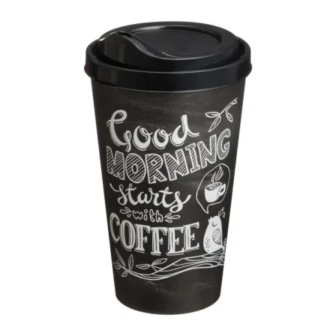 Стакан с крышкой Delinia Good Morning Starts With Coffee 550 мл пластик цвет черный DELINIA