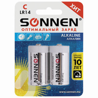 Батарейки Комплект 2 шт. SONNEN Alkaline С LR14 14А алкалиновые блистер 451090