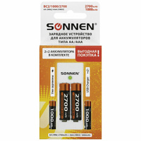 Зарядное устройство с аккумуляторами 4 шт. 2+2 AA+AAA HR6+HR03 2700 mAh + 1000 mAh SONNEN BC2 455005