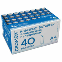 Батарейки алкалиновые пальчиковые Комплект 40 шт. CROMEX Alkaline АА LR615А в коробке 455594