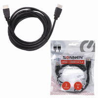 Кабель HDMI AM-AM 3 м SONNEN ver1.4 FullHD 4К для ноутбука компьютера ТВ-приставки монитора телевизора проект