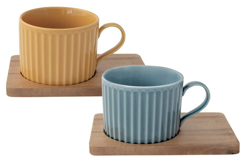 Набор из 2-х чашек для чая Easy Life Время отдыха синяя и жёлтая 0,25 л (60647)