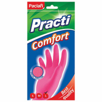 Перчатки хозяйственные латексные хлопчатобумажное напыление разм L средний розовые PACLAN Practi Comfort 407272