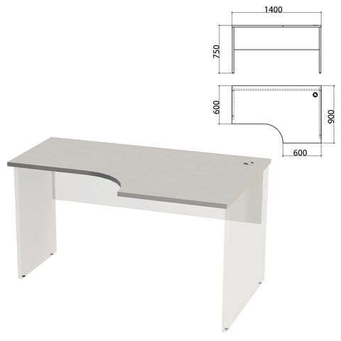 Столешница стола эргономичного Этюд1400х900х750 мм правый серый 401668-03