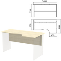Столешница царга стола эргономичного Канц 1400х800х750 мм правый цвет дуб молочный СК30.15.1