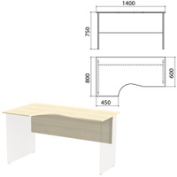 Столешница царга стола эргономичного Канц 1400х800х750 мм левый цвет дуб молочный СК36.15.1