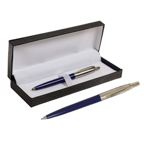 Ручка подарочная шариковая calligrata, в кожзам футляре пб j, автоматическая, корпус синий/серебро Calligrata