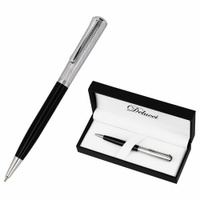 Ручка шариковая Delucci "Intrigo", синяя, 1,0 мм, корпус серебро, черный, поворотная, подарочная упаковка (CPs_11423) DE