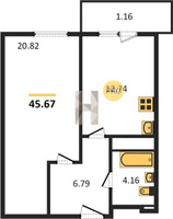Квартира студия 46 м2, 3-9 этаж ЖК Южный парк с. Усады