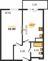 Квартира 1 комнатная 44 м2, 2-9 этаж ЖК Южный парк с. Усады