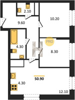 Квартира 2 комнатная 51 м2, 2-23 этаж ЖК Южный парк с. Усады