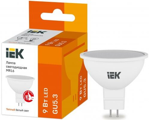 Iek LLE-MR16-9-230-30-GU5 Лампа LED MR16 софит 9Вт 230В 3000К GU5.3 IEK