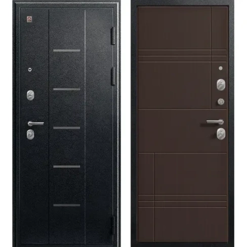 Дверь входная металлическая Фортис V-06 96x205 см правая черный муар/темная лиственница ЦЕНТУРИОН